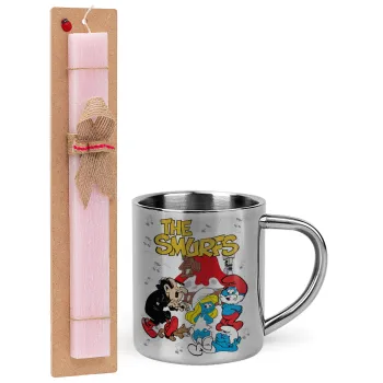 Τα στρουμφάκια, Πασχαλινή Λαμπάδα με μεταλλική κούπα θερμό (300ml) & κερί αρωματικό πλακέ (30cm) (ΡΟΖ)