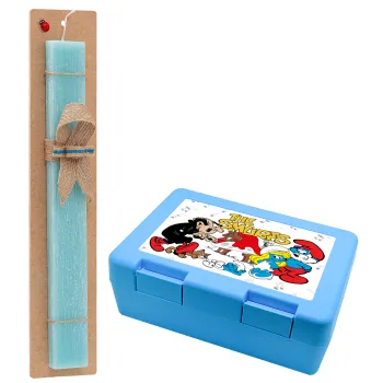 The smurfs, Easter Set, children's snack container BLUE & Easter aromatic flat candle (30cm) (TURQUOISE)
