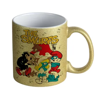 The smurfs, Κούπα Χρυσή Glitter που γυαλίζει, κεραμική, 330ml