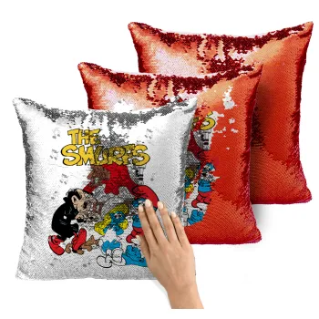 The smurfs, Μαξιλάρι καναπέ Μαγικό Κόκκινο με πούλιες 40x40cm περιέχεται το γέμισμα