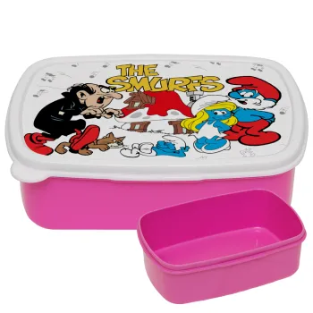 Τα στρουμφάκια, ΡΟΖ παιδικό δοχείο φαγητού (lunchbox) πλαστικό (BPA-FREE) Lunch Βox M18 x Π13 x Υ6cm