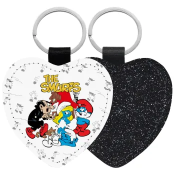 The smurfs, Μπρελόκ PU δερμάτινο glitter καρδιά ΜΑΥΡΟ