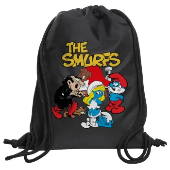 The smurfs, Backpack pouch GYMBAG Black, with pocket (40x48cm) & thick cords
