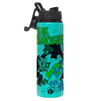 The smurfs, Metallic water bottle with safety lid, 850ml aluminum