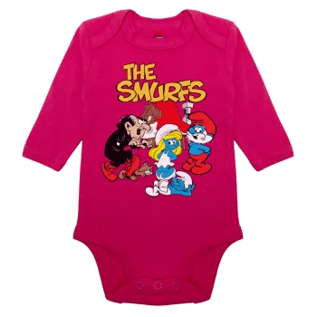 Τα στρουμφάκια, Μακρυμάνικο βρεφικό φορμάκι, 0-18 μηνών, ΡΟΖ, 100% Organic Cotton