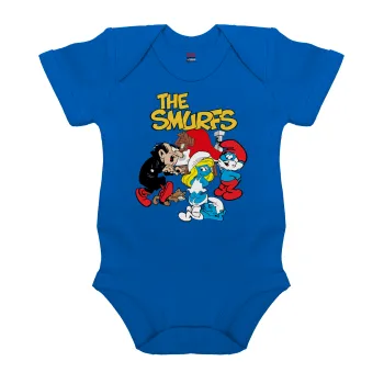 Τα στρουμφάκια, Βρεφικό φορμάκι μωρού, Μπλε Κοβαλτίου, 100% Organic Cotton, κοντομάνικο
