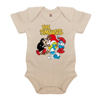 Τα στρουμφάκια, Βρεφικό φορμάκι μωρού, 0-18 μηνών, Natural (Εκρού), 100% Organic Cotton, κοντομάνικο