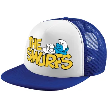 The smurfs, Adult Soft Trucker Hat with Blue/White Mesh (POLYESTER, ADULT, UNISEX, ONE SIZE)
