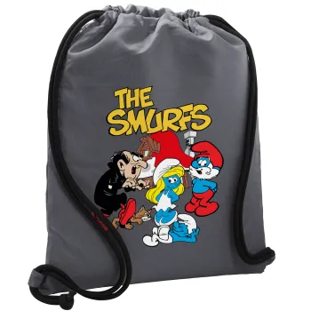 The smurfs, Backpack pouch GYMBAG GREY, with pocket (40x48cm) & thick cords