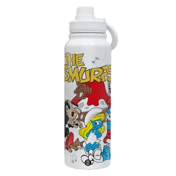 Τα στρουμφάκια, Θερμός 1L Ανοξείδωτο με Βάση Κινητού & Διπλά Τοιχώματα