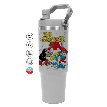Τα στρουμφάκια, ΓΚΡΙ χρώματος Θερμός Ανοξείδωτο 890ml (30oz) με χερούλι