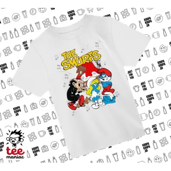 Τα στρουμφάκια, Άνετο παιδικό T-Shirt ΛΕΥΚΟ από 100% βαμβάκι, για κάθε μέρα. Vegan & OEKO-TEX πιστοποιημένο.