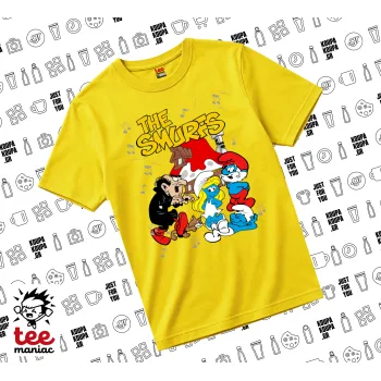 The smurfs, yellow childrens T-Shirt made of 100% cotton, for every day. Vegan & OEKO-TEX certified.