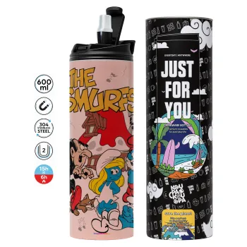 Τα στρουμφάκια, Tumbler ποτήρι θερμό ΡΟΖ από ανοξείδωτο ατσάλι 600ml