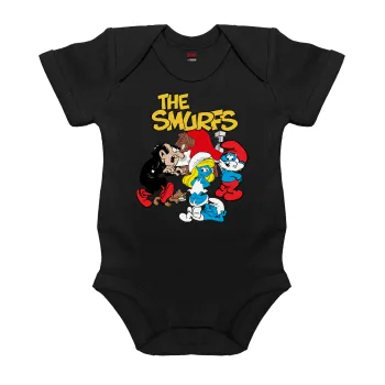 Τα στρουμφάκια, Βρεφικό φορμάκι μωρού, 0-18 μηνών, ΜΑΥΡΟ, 100% Organic Cotton, κοντομάνικο