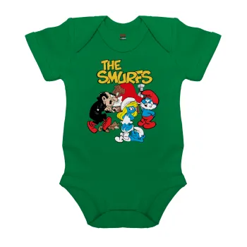 Τα στρουμφάκια, Βρεφικό φορμάκι μωρού, ΠΡΑΣΙΝΟ, 100% Organic Cotton, κοντομάνικο