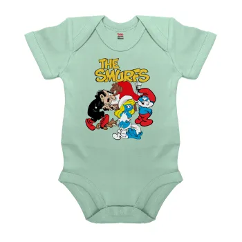 Τα στρουμφάκια, Βρεφικό φορμάκι μωρού, 0-18 μηνών, mint (Μέντα), 100% Organic Cotton, κοντομάνικο