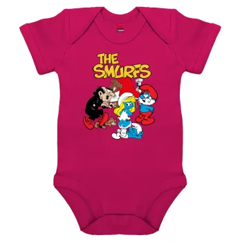 The smurfs, Βρεφικό φορμάκι μωρού, 0-18 μηνών, ΡΟΖ, 100% Organic Cotton, κοντομάνικο