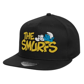 The smurfs, Children's Flat Snapback Hat, Black (100% COTTON, CHILD, UNISEX, ONE SIZE)