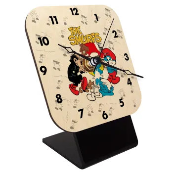 The smurfs, Quartz Table clock in natural wood (10cm)