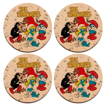 Τα στρουμφάκια, ΣΕΤ x4 Σουβέρ ξύλινα στρογγυλά plywood (9cm)