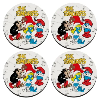 The smurfs, SET of 4 round wooden coasters (9cm)
