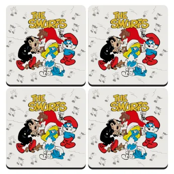 Τα στρουμφάκια, ΣΕΤ 4 Σουβέρ ξύλινα τετράγωνα (9cm)