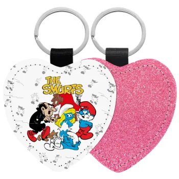 Τα στρουμφάκια, Μπρελόκ PU δερμάτινο glitter καρδιά ΡΟΖ