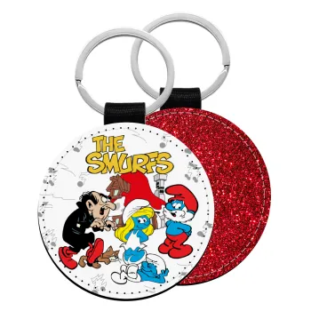 Τα στρουμφάκια, Μπρελόκ Δερματίνη, στρογγυλό ΚΟΚΚΙΝΟ (5cm)