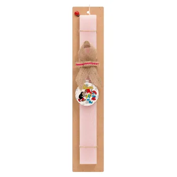 The smurfs, Easter Set, wooden keychain & scented flat Easter candle (30cm) (PINK)