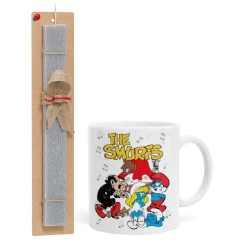 Τα στρουμφάκια, Πασχαλινή Λαμπάδα με Κούπα κεραμική (330ml) & κερί αρωματικό πλακέ (30cm) (ΓΚΡΙ)