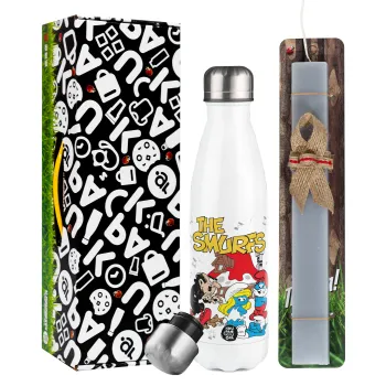 The smurfs, Easter candle, metallic white thermos bottle (500ml) & aromatic flat candle (30cm) (GRAY)