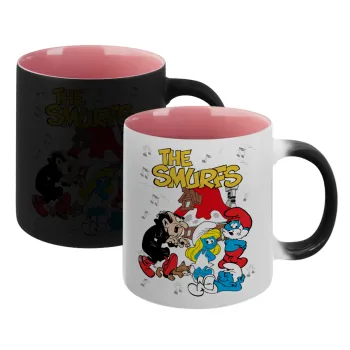 The smurfs, Κούπα Μαγική εσωτερικό ΡΟΖ, κεραμική 330ml που αλλάζει χρώμα με το ζεστό ρόφημα