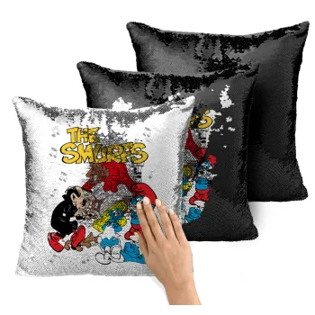 The smurfs, Μαξιλάρι καναπέ Μαγικό Μαύρο με πούλιες 40x40cm περιέχεται το γέμισμα