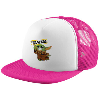 Baby Yoda, This is how i save the world!!! , Καπέλο Ενηλίκων Soft Trucker με Δίχτυ Pink/White (POLYESTER, ΕΝΗΛΙΚΩΝ, UNISEX, ONE SIZE)