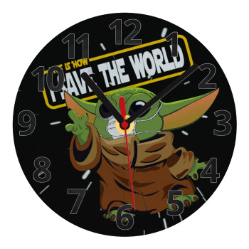 Baby Yoda, This is how i save the world!!! , Ρολόι τοίχου γυάλινο (20cm)