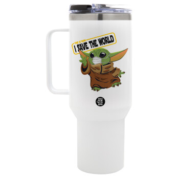 Baby Yoda, This is how i save the world!!! , Mega Stainless steel Tumbler with lid, double wall 1,2L