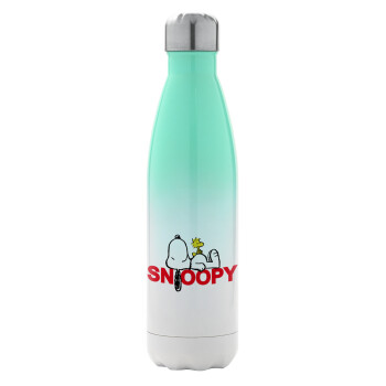 Snoopy sleep, Μεταλλικό παγούρι θερμός Πράσινο/Λευκό (Stainless steel), διπλού τοιχώματος, 500ml