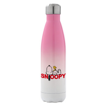 Snoopy sleep, Metal mug thermos Pink/White (Stainless steel), double wall, 500ml