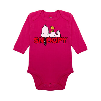 Snoopy sleep, Μακρυμάνικο βρεφικό φορμάκι, 0-18 μηνών, ΡΟΖ, 100% Organic Cotton
