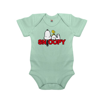 Snoopy sleep, Βρεφικό φορμάκι μωρού, 0-18 μηνών, mint (Μέντα), 100% Organic Cotton, κοντομάνικο