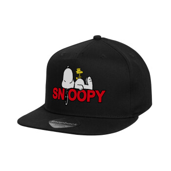 Snoopy sleep, Καπέλο παιδικό Flat Snapback, Μαύρο (100% ΒΑΜΒΑΚΕΡΟ, ΠΑΙΔΙΚΟ, UNISEX, ONE SIZE)