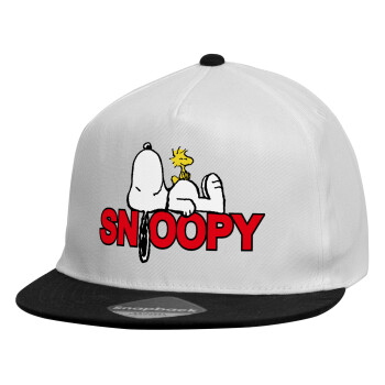Snoopy sleep, Καπέλο παιδικό Flat Snapback, Λευκό (100% ΒΑΜΒΑΚΕΡΟ, ΠΑΙΔΙΚΟ, UNISEX, ONE SIZE)
