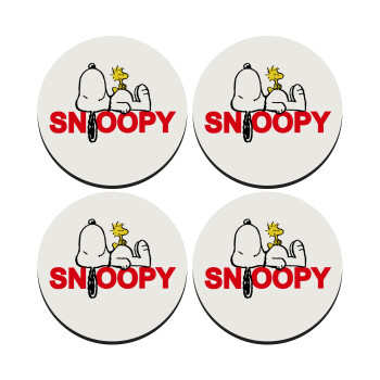Snoopy sleep, ΣΕΤ 4 Σουβέρ ξύλινα στρογγυλά (9cm)