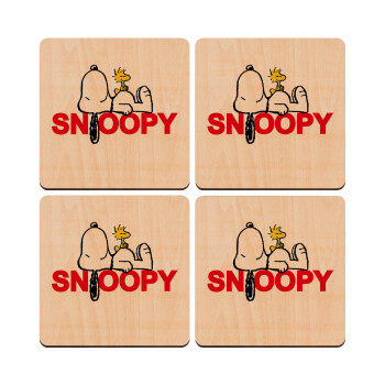 Snoopy sleep, ΣΕΤ x4 Σουβέρ ξύλινα τετράγωνα plywood (9cm)