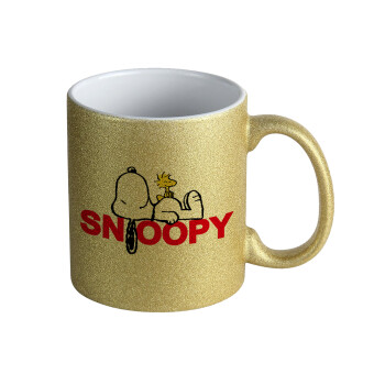 Snoopy sleep, Κούπα Χρυσή Glitter που γυαλίζει, κεραμική, 330ml