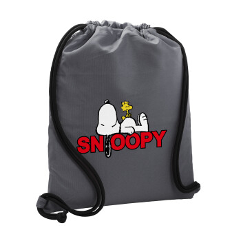 Snoopy sleep, Backpack pouch GYMBAG GREY, with pocket (40x48cm) & thick cords