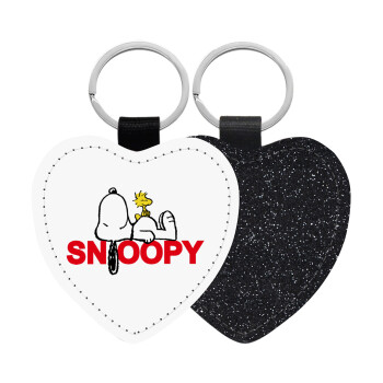 Snoopy sleep, Μπρελόκ PU δερμάτινο glitter καρδιά ΜΑΥΡΟ