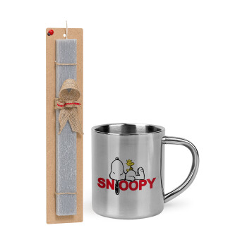 Snoopy sleep, Easter Set, metallic thermal cup (300ml) & Easter aromatic flat candle (30cm) (GRAY)