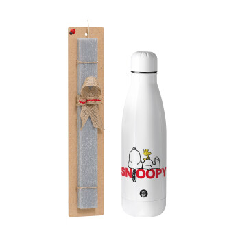 Snoopy sleep, Easter Set, metallic stainless thermos bottle (500ml) & scented flat Easter candle (30cm) (GRAY)